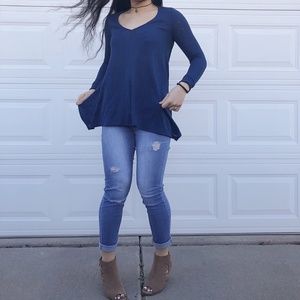 Flowy long sleeve navy blue top